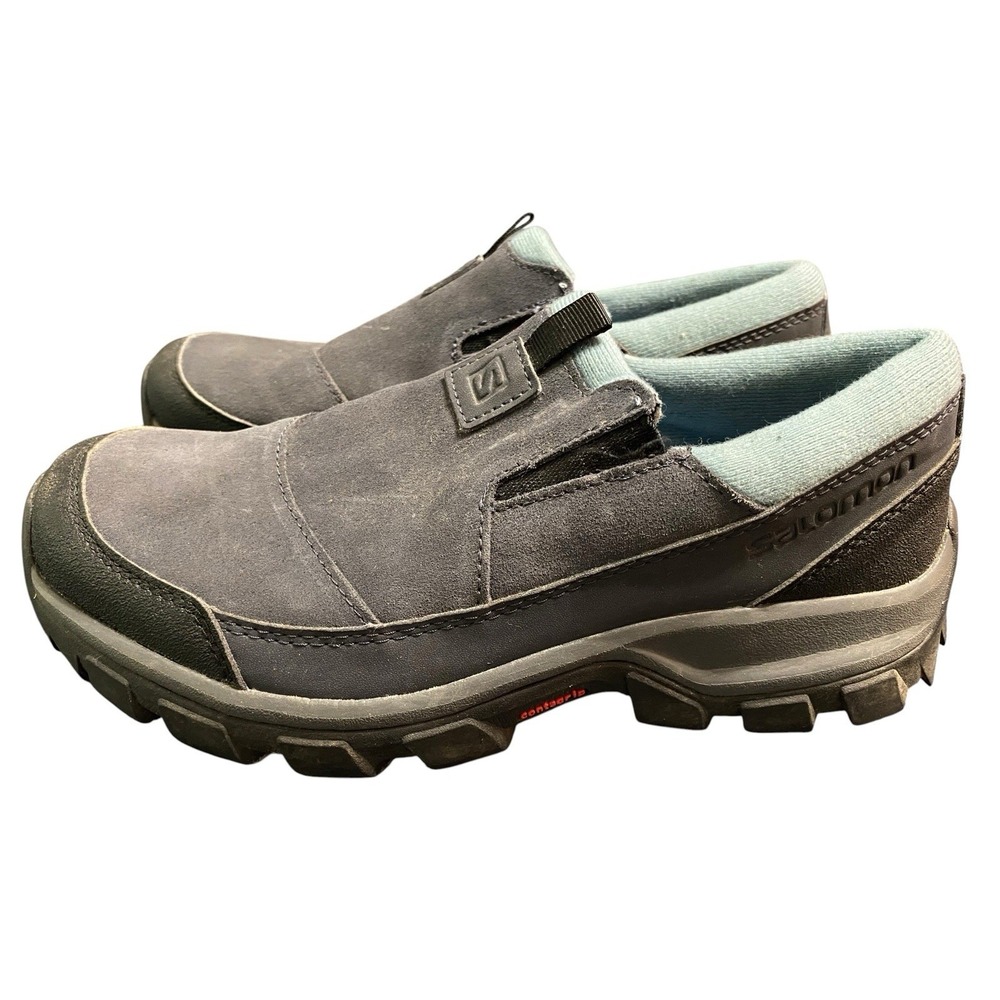 Salomon Snowclog Suede Winter Shoes Womens Size 8 Gray Slip On Moccasin
